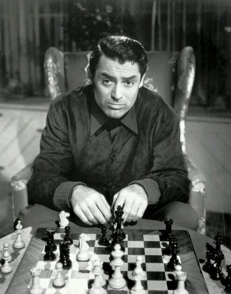 Chess anyone? Our Man In Havana, Gary Grant, Alec Guinness, To Catch A Thief, North By Northwest, English Gentleman, Playing Chess, Lauren Bacall, Old Hollywood Stars