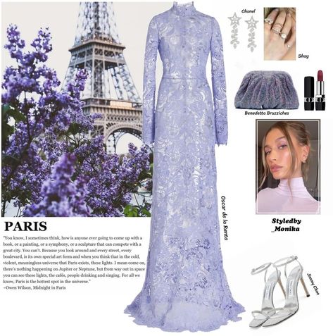 Styledby_Monika💜 on Instagram: “Midnight in Paris 💜🌌 Dress @oscardelarenta ( from Spring/ Summer '23 collection) Sandals @jimmychoo Clutch @benedettabruzziches…” Midnight In Paris, Paris Dress, Paris Dresses, Formal Outfit, Fancy Dresses, Jimmy Choo, Spring Summer, Paris, Wedding Dress