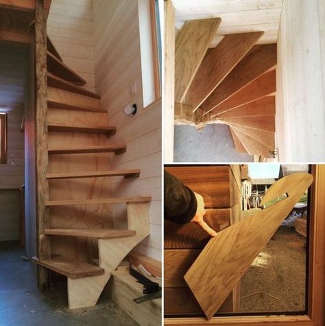 La Tiny House with Smart Staircase to Loft 003 Staircase To Loft, Cabin Stairs, Stair Plan, Stair Ladder, Spiral Stair, Tiny House Furniture, Tiny House Company, Tiny House Stairs, Tiny House Loft