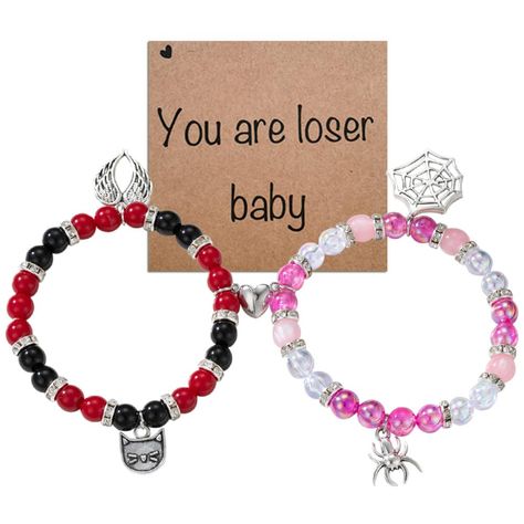 PRICES MAY VARY. Including 2pcs angle bracelet,1pcs message card Card message: You are loser baby. Adjustable Elastic cord, fits most wrists, easy and comfortable to wear. Made of high quality opal beads and alloy, color will last long time without tarnish! Hypoallergenic, nickel and lead free, high quality handmade bracelet that will not irritate your skin. Share your love with these matching couples' bracelets, a thoughtful and meaningful gift for couples, friends, and family. Couples Jewelry Bracelets, Anime Bracelet, Bracelets Couple, Emo Accessories, Bracelets For Boyfriend, Family Bracelets, Couples Friends, Bracelet Keychains, Kandi Bracelets