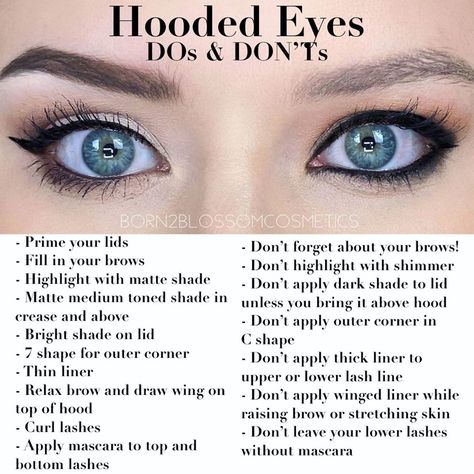 Angelica Guida on Instagram: “Hooded Eyes DOs and DON’Ts! Here are some tips for making your eyes bigger and brighter and camouflaging that pesky hood! #makeuptips…” Makeup For Hooded Eyelids, Hooded Eye Makeup Tutorial, Hooded Eyelids, Eye Makeup Application, Eyeshadow Tips, Makeup Tips For Older Women, Behind Blue Eyes, Eye Makeup Techniques, Hooded Eye Makeup