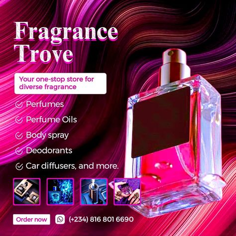 Perfume(Scent) Seller Flyer Perfume Business Flyer Design, Perfume Flyer Design, Advert Design, Pinterest Tutorials, Perfume Body Spray, Perfume Packaging, Oil Perfume, Creative Flyers, Car Diffuser