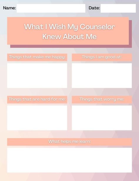 What I Wish My Counselor/Teacher Knew About Me Worksheet: Includes page for Counselor & page for Teacher Includes Color and Black & White options 8.5x11 About Me Worksheet, Me Worksheet, Counseling Activities, School Psychology, Mental Health Matters, Health Matters, Teacher Store, Make Me Happy, About Me