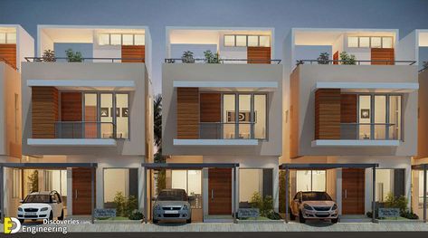 Elegant Modern House Design + Plan - Engineering Discoveries Small Row House Design, Elegant Modern House, Small Apartment Building Design, Row House Design, Small Apartment Building, 2 Storey House Design, Modern Townhouse, Small House Elevation, Small House Design Exterior