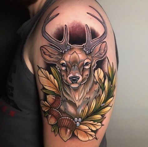 Buck Tattoo, Elk Tattoo, Antler Tattoo, Deer Skull Tattoos, Deer Tattoo Designs, Stag Tattoo, Taboo Tattoo, Traditional Tattoo Inspiration, World Famous Tattoo Ink