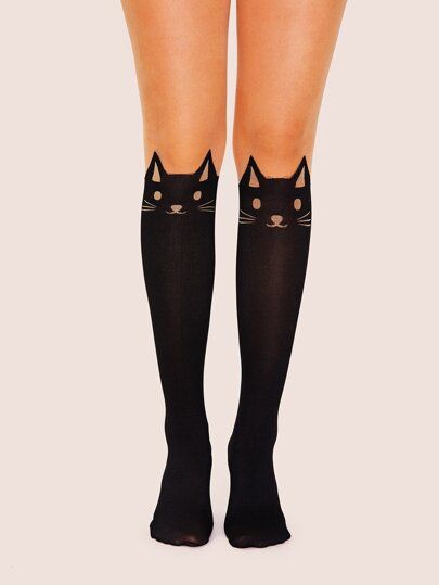 Free Returns ✓ Free Shipping On Orders $49+ ✓. Cat Pattern Knee Length Sock 1pair- Socks & Tights at SHEIN. Fishnet Ankle Socks, Fishnet Leggings, Cat With Blue Eyes, Mesh Socks, Cat Socks, Lace Cami Top, Long Socks, Animal Fashion, Cat Pattern