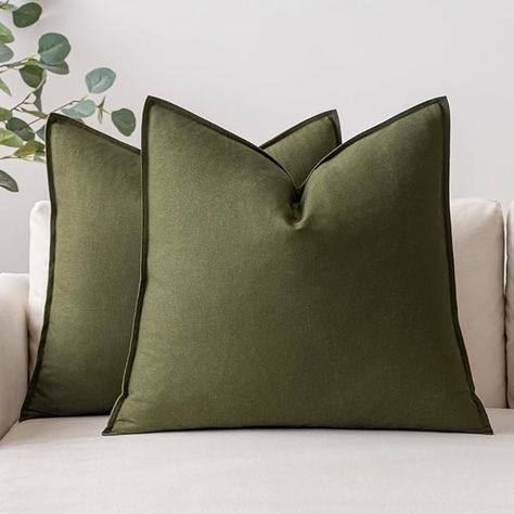 Amazon.com: MIULEE Pack of 2 Olive Green Pillow Covers 24x24 Inch Decorative Couch Throw Pillow Covers Spring Linen Cushion Covers Set Modern Farmhouse Home Decor for Sofa Living Room Bed : Home & Kitchen Olive Green Home Decor, Balcony Couch, Olive Green Pillow, Yard Oasis, Rustic Throw Pillows, Green Pillow Covers, Bedroom Patio, Porch Balcony, Modern Farmhouse Home Decor