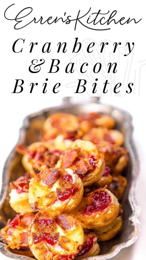 These Brie Bites with cranberry and bacon are the perfect appetizer for your next holiday. They're easy to make and deliciously addictive. Brie Bites Puff Pastry, Savory Appetizers Easy, Puff Pastry Bacon, Cranberry Appetizer, Cranberry Bites, Brie Cranberry, Christmas Appetizers Easy, Brie Appetizer, Brie Bites