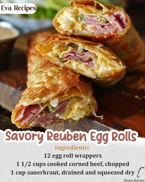 Eva Recipes Reuben Egg Rolls, Egg Roll Ingredients, Cooking Corned Beef, Egg Roll Wrappers, Egg Roll, Savory Recipes, Corned Beef, Egg Rolls, 2 Cups