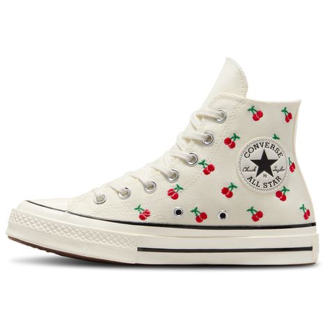 Cherry Converse, Alec Core, Embroidered Cherries, Aesthetic Converse, Cute Converse Shoes, Leather Chuck Taylors, Cute Converse, Perfect Sneakers, European Shoes