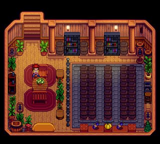 Stardew Wine Cellar, Stardew Valley Cellar Design, Cellar Stardew Valley, Stardew Basement Layout, Stardew Valley Basement Layout, Stardew Valley Cellar Layout, Stardew Layout, Stardew House, Stardew Tips