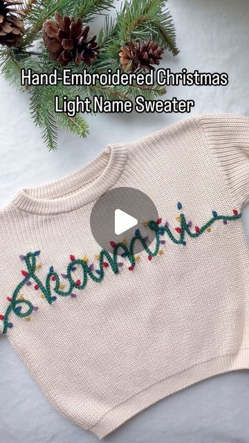 Christmas Light Embroidery, Christmas Embroidery Sweater, Custom Sweaters, Personalized Baby Clothes, Yarn Sweater, New Baby Announcements, Embroidery Sweater, Name Embroidery, Embroidered Christmas