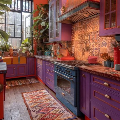 Witchy Kitchen Aesthetic, Purple Kitchens, Aesthetic Bright, Witchy Kitchen, Purple Kitchen, Kitchen Aesthetic, White Kitchen, Kitchens, Purple