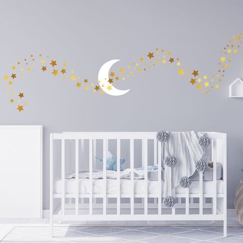 Baby Boy Nursery Wall Art, Night Nursery, Clouds Nursery, Star Wall Decals, Moon Nursery, Nursery Wall Art Boy, Girl Nursery Wall, Nursery Room Design, Star Wall Art