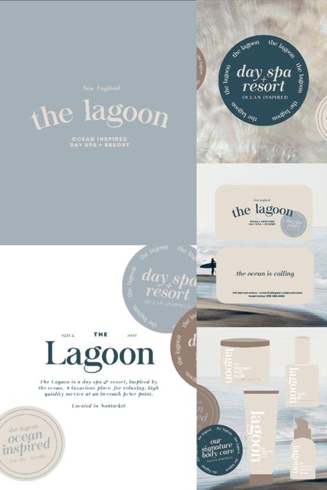 branding design for an imaginary day spa and resort -- the lagoon! Day Spa Branding, Coastal Branding Design, Spa Branding Design, Spa Graphic Design, Med Spa Branding, Mood Ceo, Ocean Branding, Gfx Inspiration, Esthetician Branding