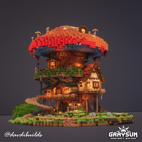 Download as a tier 1 build on my patreon! Minecraft Hanging House Ideas, Minecraft Hilltop House, Whimsical Minecraft Builds, Big Minecraft Builds, Minecraft Sculptures, Minecraft Town Square, Minecraft Mushroom House, Minecraft Schematics, Minecraft Kingdom