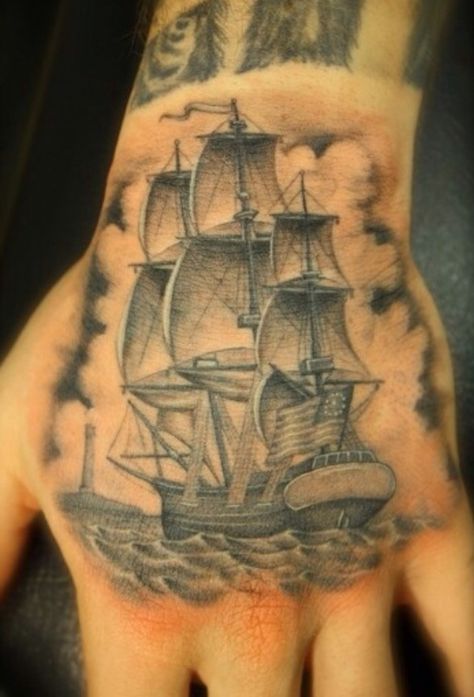 Ship hand tattoo Pulse Tattoo, Boat Tattoo, Nautical Tattoo, Tattoo Hand, Sweet Tattoos, Ship Tattoo, Inked Magazine, Stay Gold, Great Tattoos