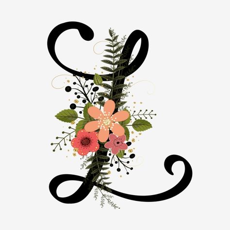 Alphabet Floral Letter L With Flowers And Leaves Alphabet Floral Flower Letters, Letter L Drawing, Alphabet Flower Letters, L Drawing, L Monogram, Images Noêl Vintages, Alfabet Font, Floral Monogram Letter, Logo L