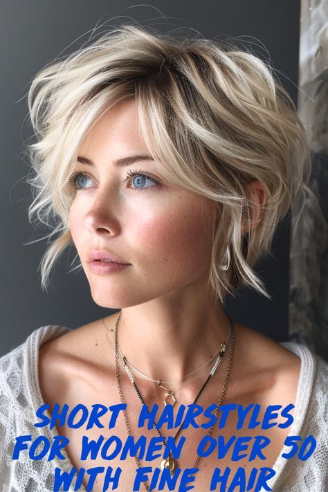 Are you thinking of mixing it up? the pixie bob with highlights is a super cool and eye-catching choice that stands out in any crowd! Save this pin for your next short hairstyle upgrade for women over 50 with fine hair! Short Smooth Bob Hairstyles, Bobbed Hairstyles For Fine Hair, Choppy Blonde Bob Hairstyles, Hairstyles For Super Fine Hair, Women Short Hair With Bangs, Short Textured Bob Choppy Layers Fine Hair, Short Curly Bobs For Fine Hair Over 50, Short Sassy Hairstyles For Fine Hair, Short Graduated Bob Hairstyles