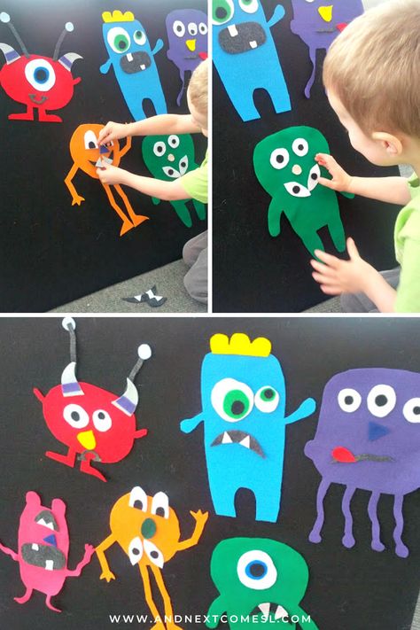 Love these DIY mix and match monsters for the felt board! It's a great felt board activity for exploring and learning about emotions with toddlers and preschoolers. Diy Felt Board, Monster Activities, Monster Craft, Monster Crafts, Grandmothers Love, Preschool Age, Educational Activities For Kids, Toddlers And Preschoolers, Felt Board