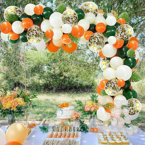 Jungle Baby Shower Decorations, Teal Balloons, Safari Balloon, Baby Shower Safari Theme, Orange Baby Shower, Its A Boy Balloons, Orange Balloons, Fiesta Tropical, Green Baby Shower