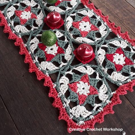 COMPONENTS Star Table Runner, Crochet Square Pattern, Crochet Workshop, Crochet Hack, Crochet Table Runner Pattern, Creative Crochet, Crochet Table Runner, Holiday Crochet, Table Runner Pattern