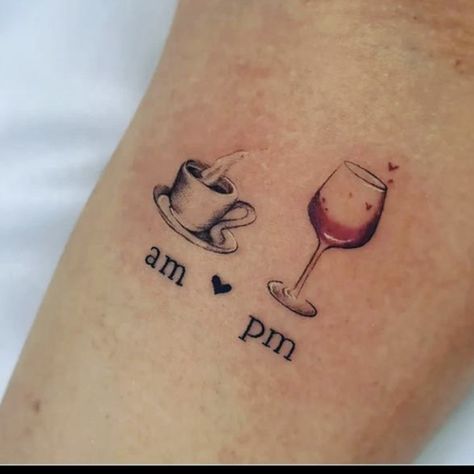 Wine Tatoos Ideas, Coffee And Wine Tattoo, Wine Tattoos, Wine Glass Tattoo, Wine Tattoo, Cute Tattoos On Wrist, Tan Tattoo, Beginner Tattoos, Food Tattoos