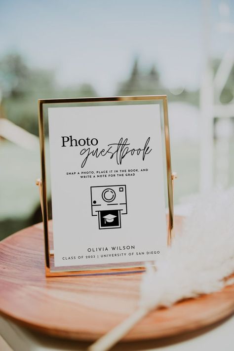 Photo Guestbook Sign, Modern Photo Guestbook Sign Printable for Graduation Party, Photo GuestBook Sign Template, Polaroid Graduation Sign -perfect for your 2023 graduation party! Photo Booth Signs Wedding, Photo Booth Graduation, Diy Wedding Guest Book, Wedding Guest Book Table, Polaroid Wedding, Photo Booth Sign, Ceremony Sign, Barn Wedding Reception, Photo Polaroid