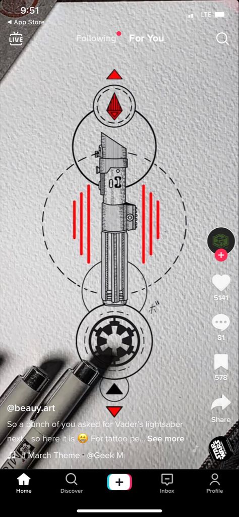 Mini Darth Vader Tattoo, Long Tattoo Design Men, Vader Lightsaber Tattoo, Darth Vader Lightsaber Tattoo, Anakin Lightsaber Tattoo, Clone Wars Tattoo, Anakin Tattoo, Lightsaber Drawing, Sith Tattoo