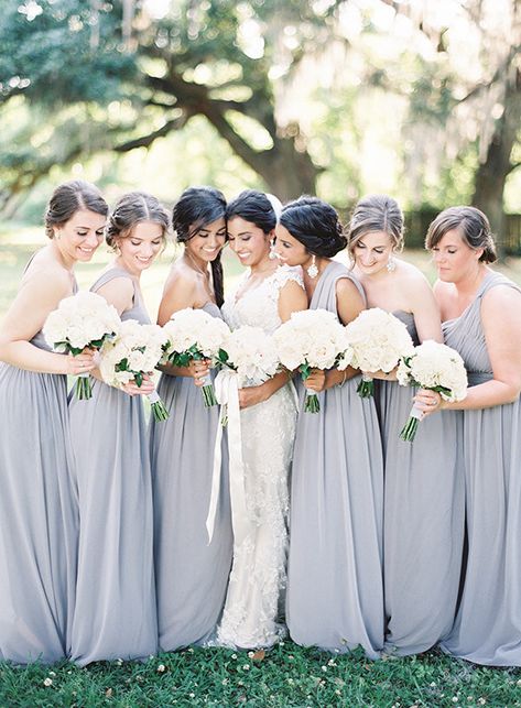 Still searching for your wedding color palette? How about gray? Yes, gray. This elegant and sophisticated color became more and more popular for weddings. And it is great alternative to traditional white that sometimes can be really boring. With gray everything will look modern, feminine and also more interesting. From Gray Wedding Theme, Bridesmaid Color Scheme, Grey Wedding Theme, Grey Bridesmaids, White Wedding Theme, Bridesmaid Colors, Gray Wedding, Grey Wedding, Modern Feminine