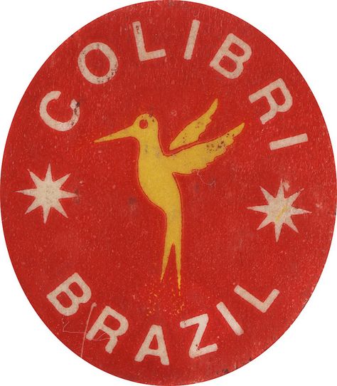 Colibri Brazil Illustration Design Graphique, Banana Sticker, Matchbook Art, Vintage Packaging, Vintage Graphic Design, An Aesthetic, Red And Yellow, Vintage Labels, 로고 디자인