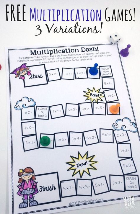 Printable Multiplication Games {FREE} Multiplication Games Free, Easy Math Games, Printable Math Games, Free Math Games, Kindergarten Math Games, Multiplication Games, Math Geek, Kindergarten Games, Math Game