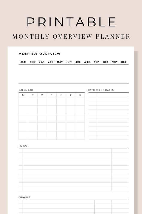 Month Overview Printable, Finance Chart, Monthly Overview Planner, Month Overview, University Planner, Undated Calendar, Monthly Overview, Monthly Planner Template, Month Planner