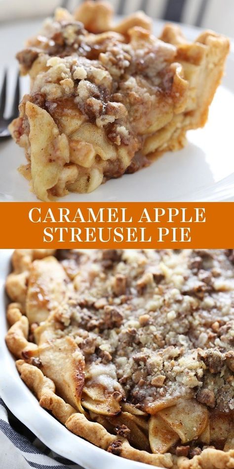 This Caramel Apple Streusel Pie features a rich and buttery crust, an easy homemade caramel apple filling, and a toffee streusel topping. Easy homemade, from-scratch recipe that is great for a crowd during fall or on the Thanksgiving dessert table! Simply the BEST. #applepie #caramelapple #applestreusel #thanksgiving #applepierecipe Apple Streusel Pie, Easy Thanksgiving Desserts Recipes, Thanksgiving Desserts Recipes, Homemade Caramel Apple, Streusel Pie, Thanksgiving Desserts Apple, Thanksgiving Desserts Pie, Easy Thanksgiving Desserts, Easy Thanksgiving Dessert Recipes