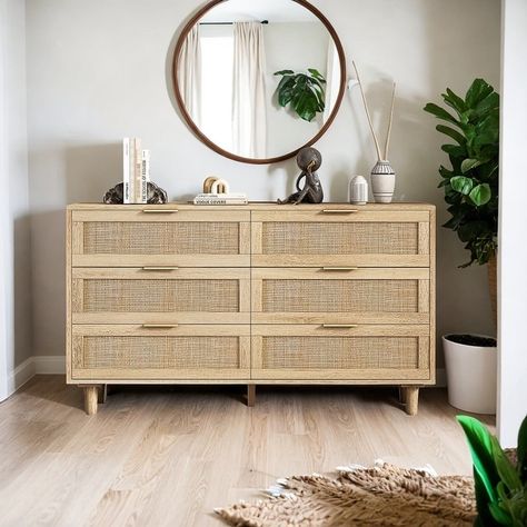 Natural Modern 6-Drawer Rattan Storage Cabinet Dresser - Bed Bath & Beyond - 38933667 Drawer Rattan, Rattan Storage Cabinet, Rattan Dresser, Dresser Bed, Cabinet Dresser, Rattan Storage, Wooden Dresser, Drawer Design, Double Dresser