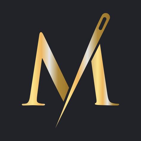 Initial Letter M Tailor Logo, Needle and Thread Combination for Embroider, Textile, Fashion, Cloth, Fabric, Golden Color Template Tailoring Logo Design Ideas, Logo Tailor, Dm Logo, Sewing Logo Design, Tailor Logo, Color Template, Sewing Logo, Textile Fashion, Mughal Architecture