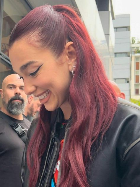 Red Hair Outfits, Cherry Red Hair, Wine Red Hair, Red Hair Inspo, Red Curly Hair, Cherry Hair, Half Up Half Down Hair, Hair Dye Colors, Dua Lipa