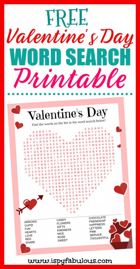 Valentines Word Search, Giving To Others, Word Work Kindergarten, Valentines Day Words, Valentine Words, Kindness Activities, Valentine's Day Games, Valentine's Day Printables, Valentines Printables Free