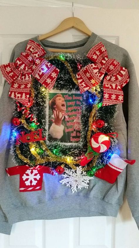 Christmas Diy Sweater, Homemade Ugly Christmas Sweater, Ugly Christmas Sweater Diy Funny, Ugly Christmas Sweater Outfit, Tacky Christmas Party, Ugly Christmas Sweater Contest, Diy Christmas Sweater, Christmas Sweater Outfits, Ugly Christmas Sweater Couples