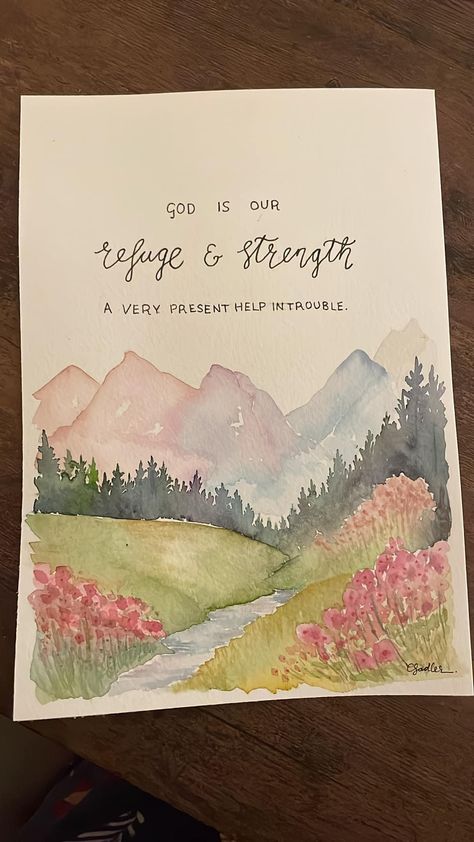 Watercolor Vision Board, Inspirational Watercolor Paintings, Simple Watercolor Leaves, Scripture Watercolor Painting, How To Paint Watercolor Mountains, Faith Can Move Mountains Painting, Watercolour Bible Verses, Friendship Watercolor Paintings, Scripture Watercolor Art