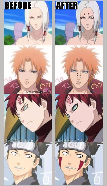 Before After make-up. They all look fabulous both ways Naruto Shippudden, Naruto Shippuden Characters, Holy Cow, Naruto Funny, 웃긴 사진, Naruto Art, Naruto Characters, Naruto Shippuden Anime, Funny Anime Pics