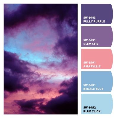 Twilight Skies from Chip It! by Sherwin-Williams Bedroom Wallpaper Purple, Purple Wallpaper Bedroom, Sunset Color Palette, Wallpaper Purple, New Bedroom, Color Schemes Colour Palettes, Bedroom Wallpaper, Paint Color Palettes, Sky Color