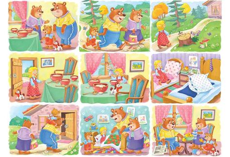 Goldilocks And The 3 Bears Story For Children With Moral Find The Hidden Objects, Story Drawing, Goldilocks And The Three Bears, The Three Bears, 3 Bears, Tree Templates, Three Bears, Hidden Objects, Funny Illustration