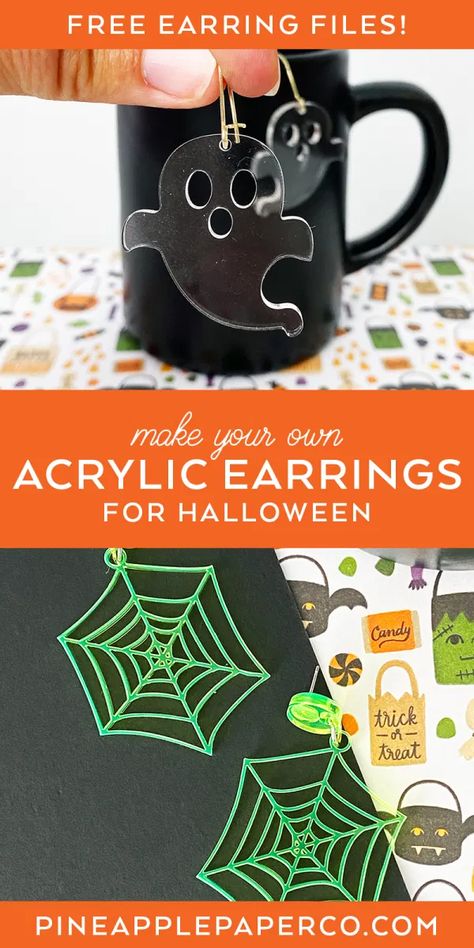 Diy Acrylic Earrings, Halloween Svgs, Emprendimiento Ideas, Ghost Diy, Halloween Tutorial, Laser Engraved Ideas, Cricut Halloween, Laser Cut Earrings, Ghost Earrings