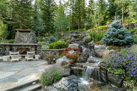 Traditional Landscaping, Waterfall Landscaping, Sloped Backyard Landscaping, Terraced Landscaping, Dream Backyard Pool, Hillside Garden, Sloped Backyard, Garden Waterfall, Meadow Garden