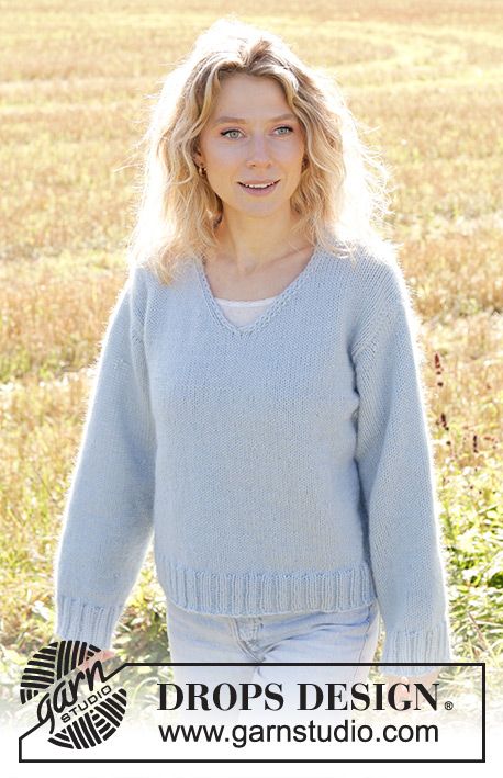 Clear Lake / DROPS 250-12 - Free knitting patterns by DROPS Design Turtle Neck Knitting Pattern, V Neck Jumper Knitting Pattern, Knit V Neck Sweater Pattern Free, Jumper Knitting Pattern, Sweater Patterns, Sweater Knitting, I Cord, Clear Lake, Crochet Diagram