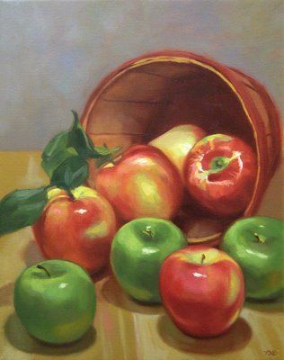 oil painting of baskets of apples - Google Search Fruit Basket Drawing, Fruit Still Life Painting, Drawing Fruit, Drawing Apple, Fruit Drawing, Fruit Still Life, Basket Drawing, Basket Fruit, Apple Painting