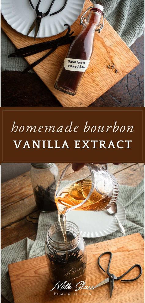 Have plenty of extract for holiday baking with this easy bourbon vanilla extract recipe! Start early. This recipe's secret ingredient is time. Pecan Extract Recipe, Vanilla Bean Extract Recipe, Bourbon Vanilla Extract, How To Make Bourbon, Homemade Extracts, Homemade Bourbon, Make Vanilla Extract, Vanilla Extract Recipe, Stock Your Pantry