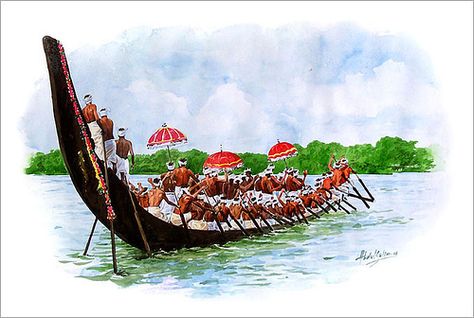 Boat race by Abdul salim - Artist / Illustrator Onam Images, Onam Wishes, Festive Greetings, Portraiture Artist, Boat Drawing, Indian Illustration, Happy Onam, Watercolor Art Journal, Kerala Mural Painting