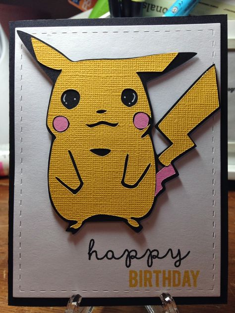 Creations by Kathleen K.: Pokemon Birthday Card Pokemon Crafts For Kids, Pokemon Party Bags, Diy Pokemon Crafts, Pokemon Birthday Card, Make A Birthday Card, Diy Pokemon, Pokemon Crafts, Cricut Birthday Cards, Twins Baby Shower Invitations